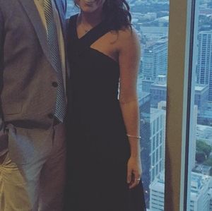 Black cross-neck bridesmaid dress